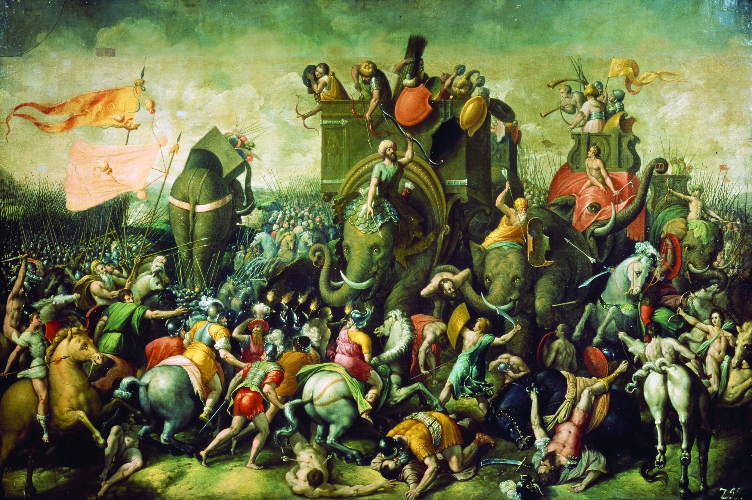 Roman general Scipio defeats Hannibal at the Battle of Zama in 202 bc. Hannibal committed suicide a few years later. 