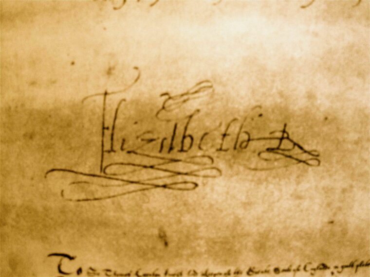 The magnificent and unmistakable signature of Queen Elizabeth I, circa 1599-1600.
