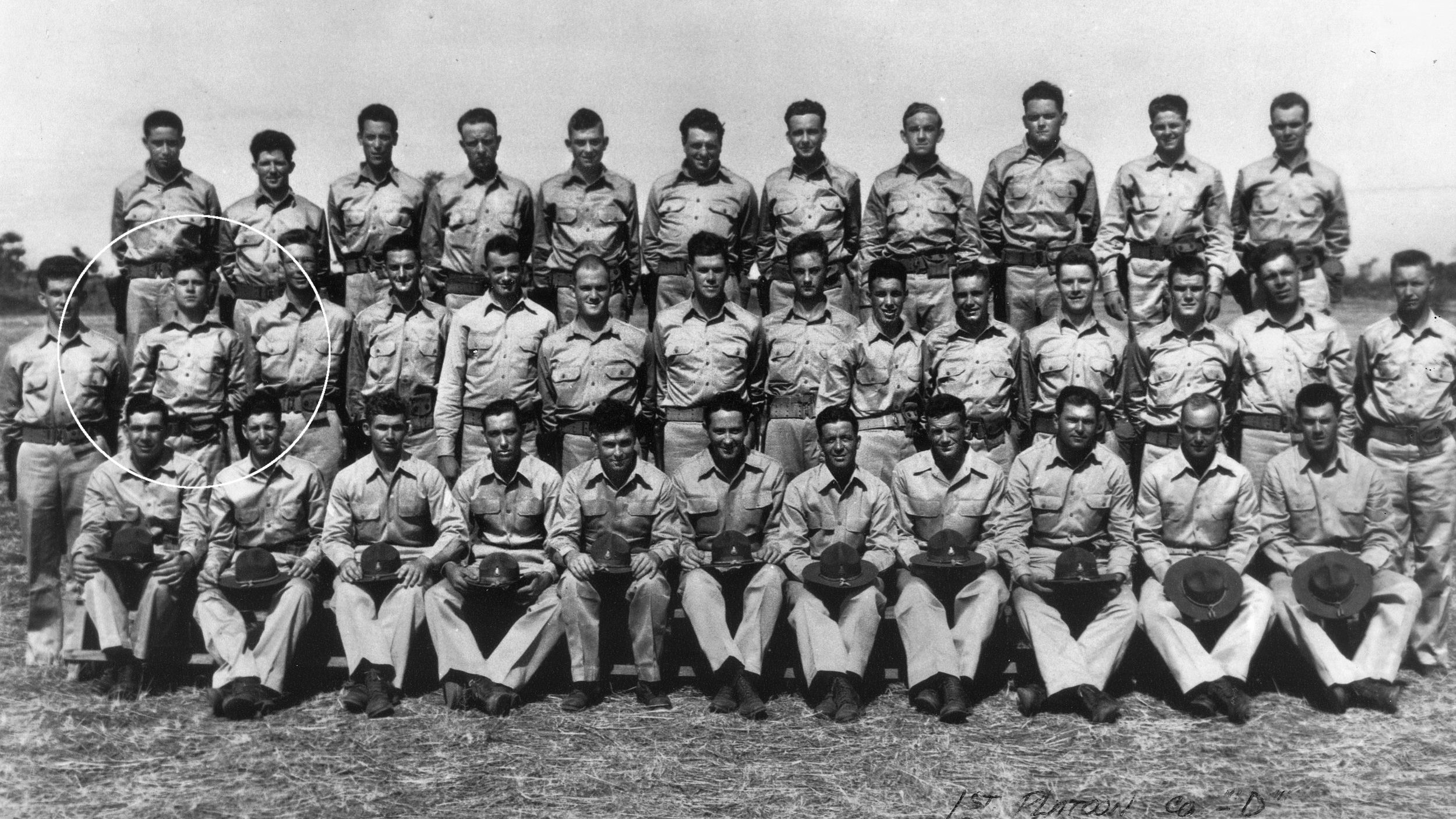 15-year-old Joe Johnson (circled) shown as a member of Company D, 31st Infantry Regiment, at Fort McKinley, Manila. He stood 5’ 7” and weighed 135 lbs. in 1941.
