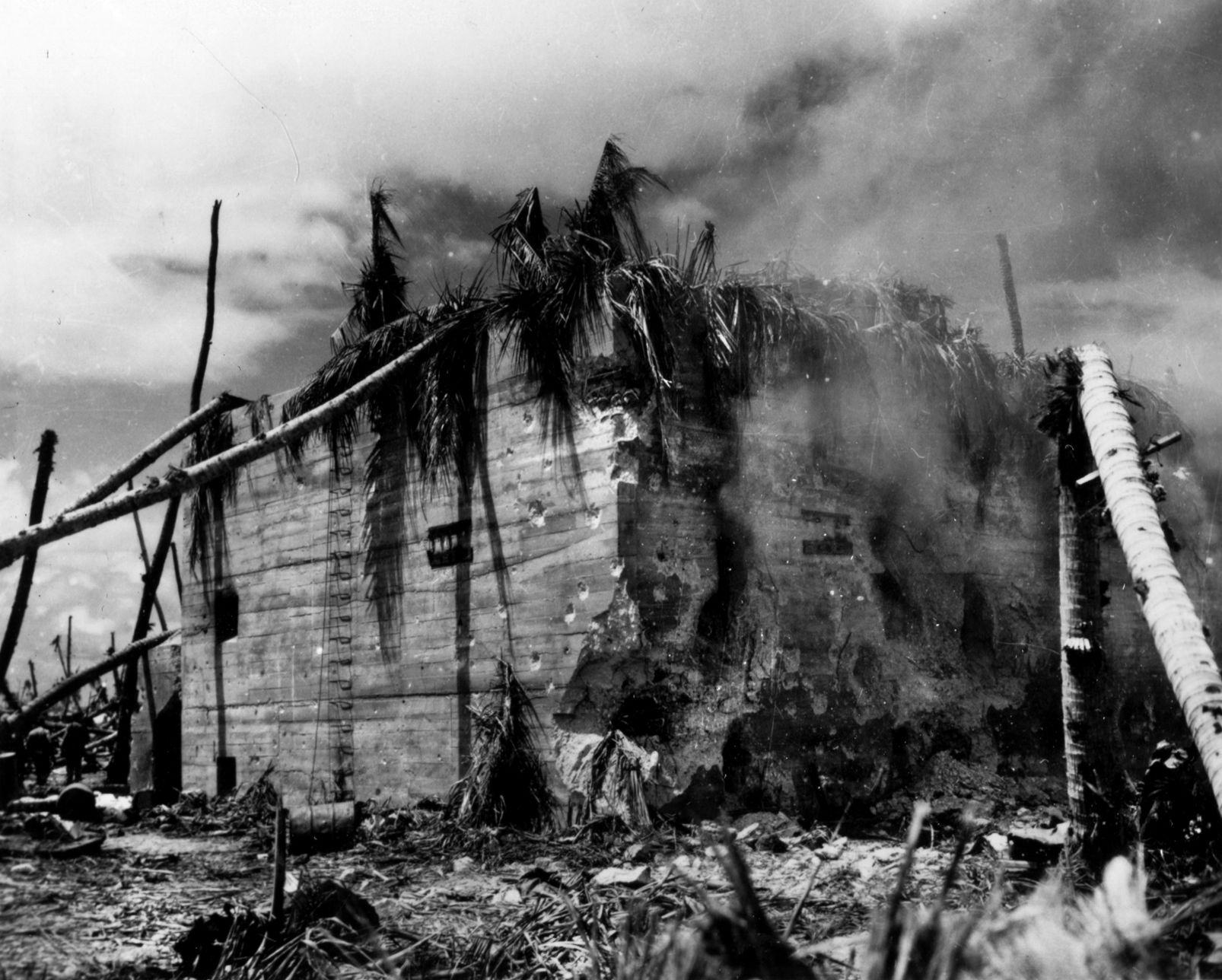 The Japanese command bunker on Tarawa was built of reinforced steel and concrete. Commander Keiji Shibazaki, and most of his staff were killed by a navy shell as they were exiting the bunker on the first day of the invasion.