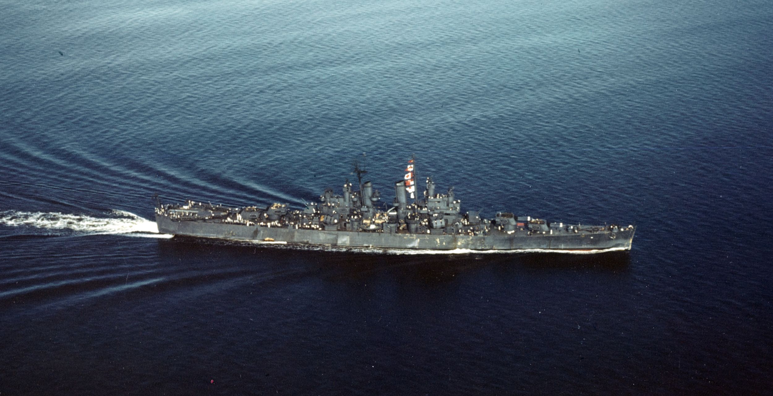 Another photo of the USS Biloxi underway during her 1943 shakedown cruise. 