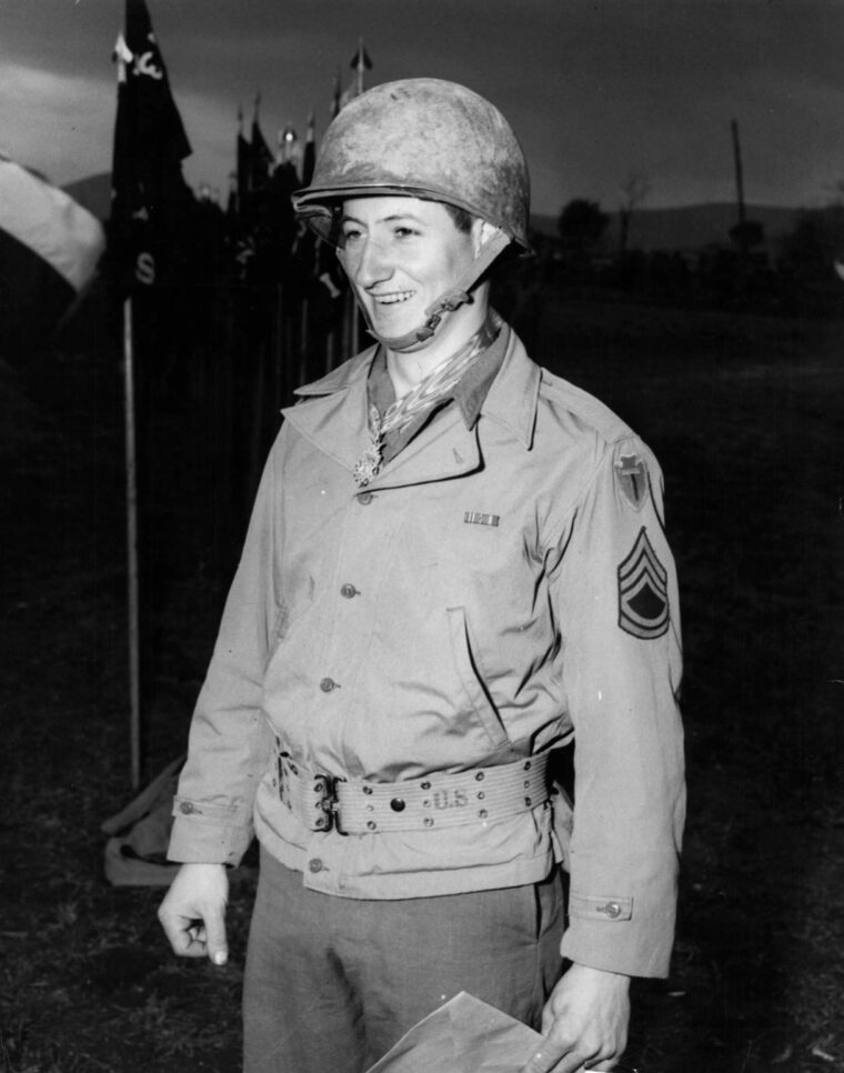 Corporal Charles “Commando” Kelly photograph after receiving the Medal of Honor for heroism in Italy. 