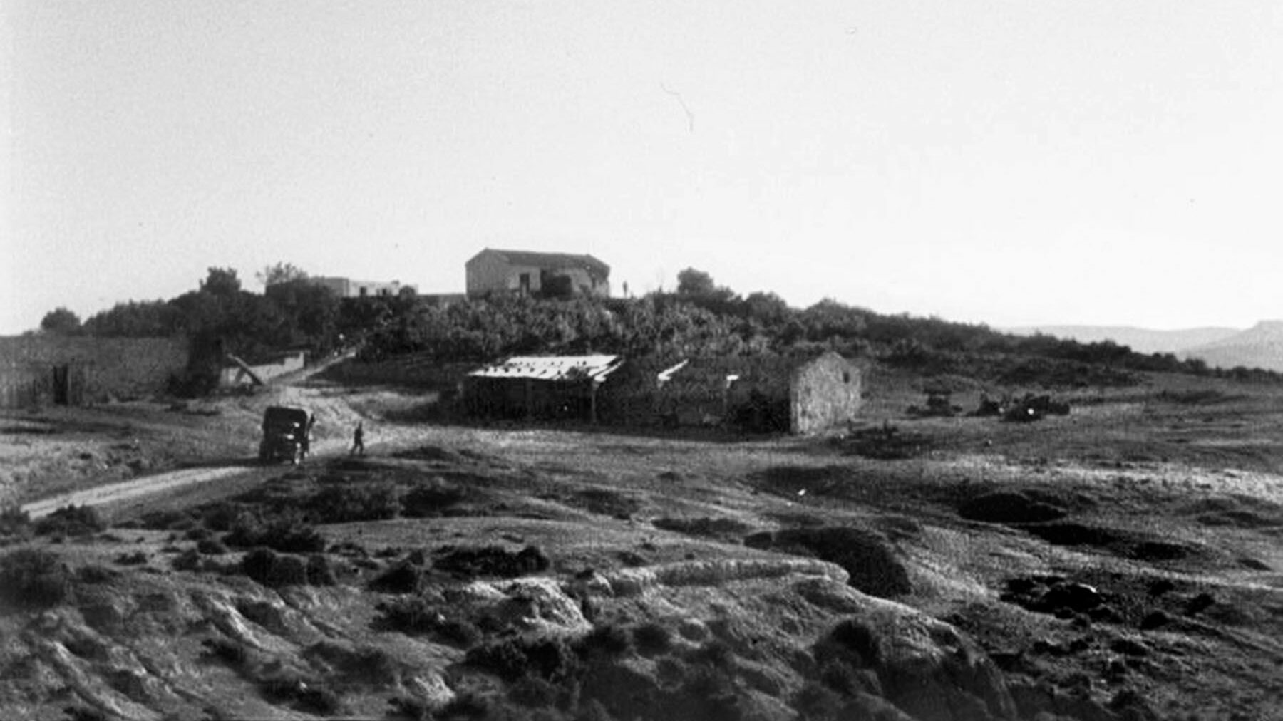 The area nicknamed Steamroller Farm by British soldiers is seen in a still frame from a film shot by the British Army sometime after the fighting in the vicinity. 