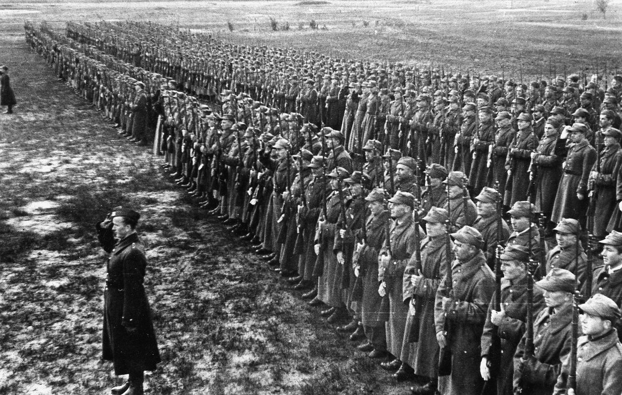 Polish soldiers on parade in the Soviet Union before being sent to Iran. 