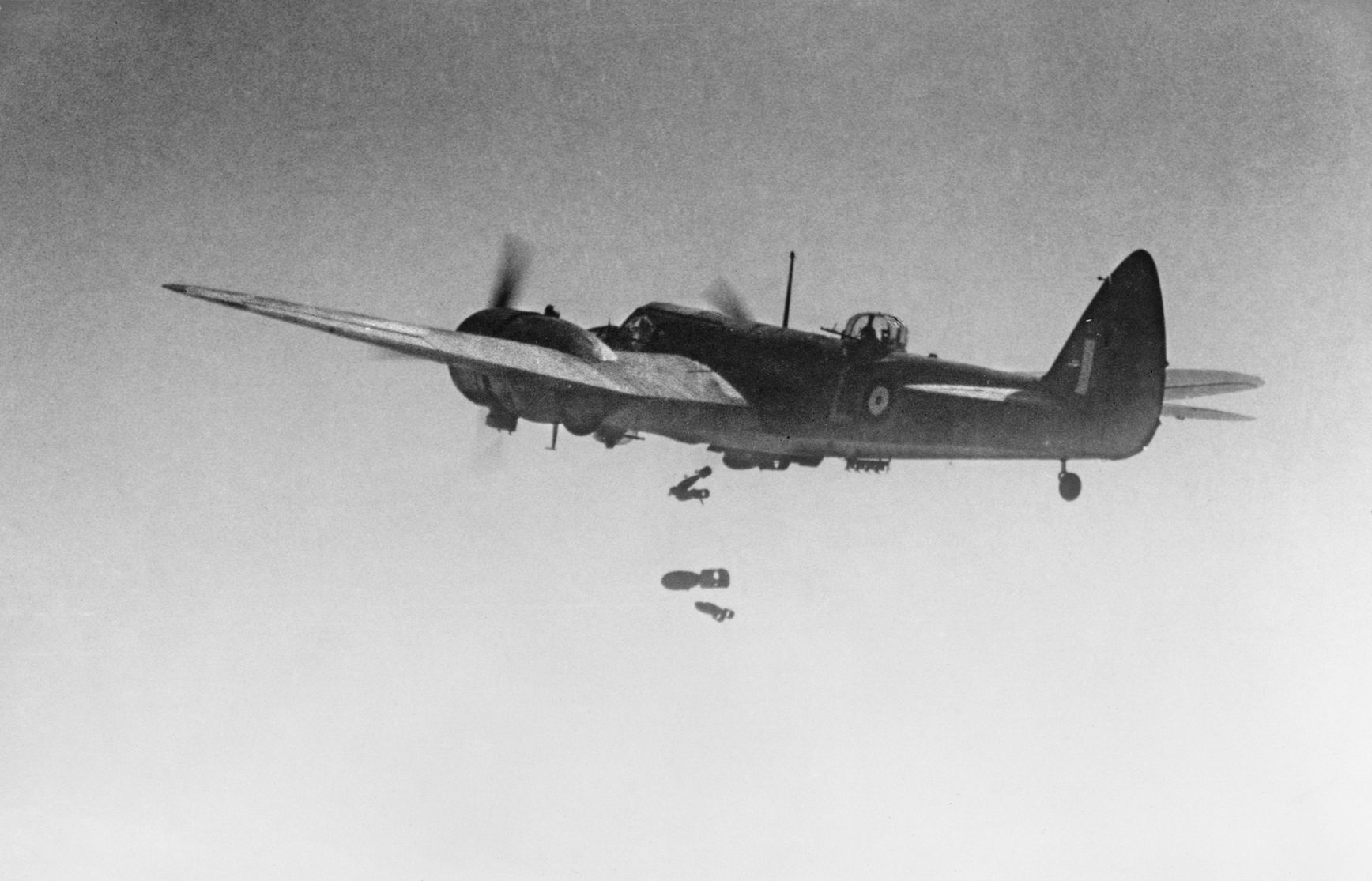 An RAF Bristol Blenheim IV bombs enemy positions in Syria. 