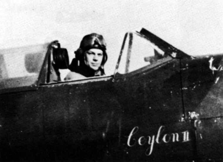 Pilot Officer William Dunn in his Spitfire Mk IA, 1941. 