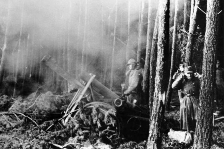 German artillery fires at American positions in the Hürtgen Forest, November 22, 1944.