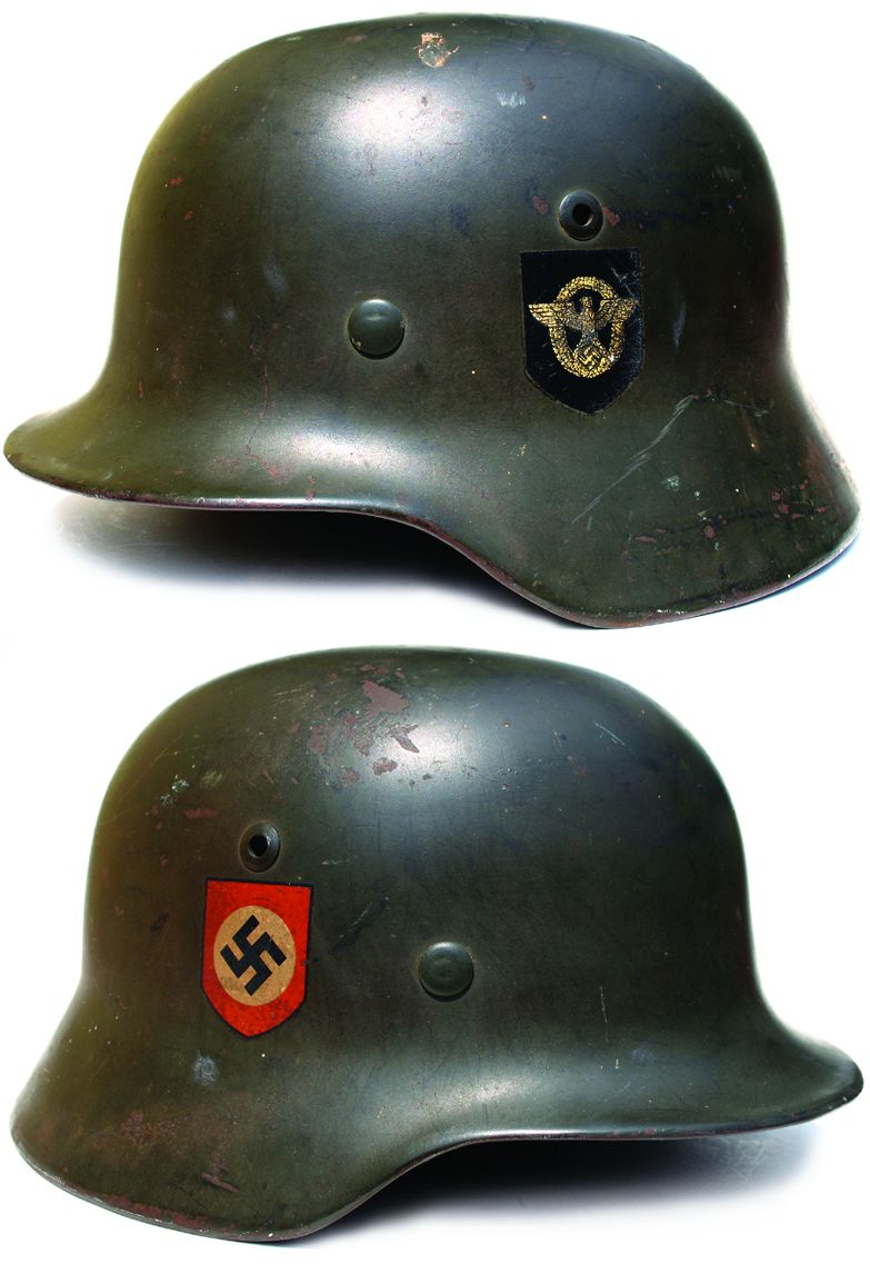 Other than the insignia, the M1935 combat police helmet was identical to those used by the Wehrmacht.