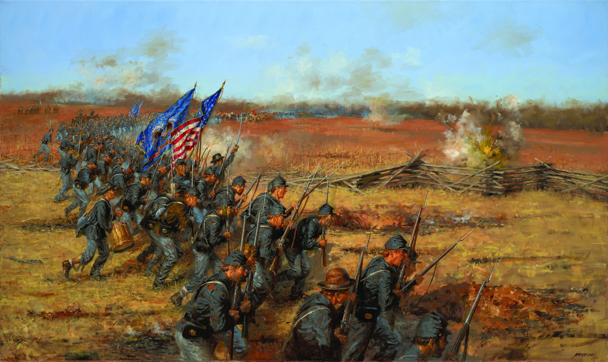 The entire Union Army surged forward on the morning of March 8 in a spirited counterattack. Painting by Andy Thomas.