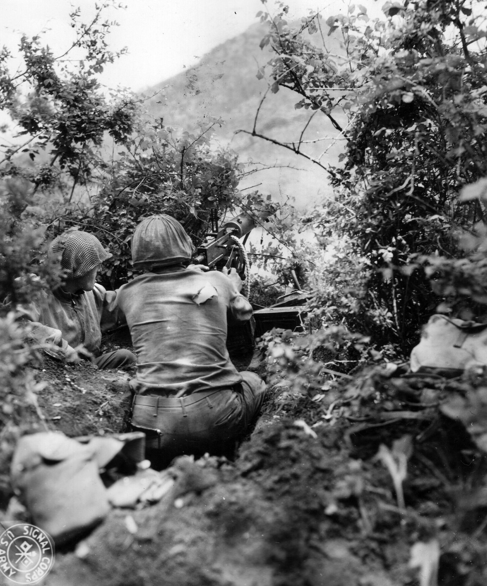 During the Anzio breakout in May 1944, a 3rd Division machine-gun crew fires on enemy positions near Cisterna, Italy. During the Italian campaign, 16 3rd Division men earned the Medal of Honor, nine of them posthumously.