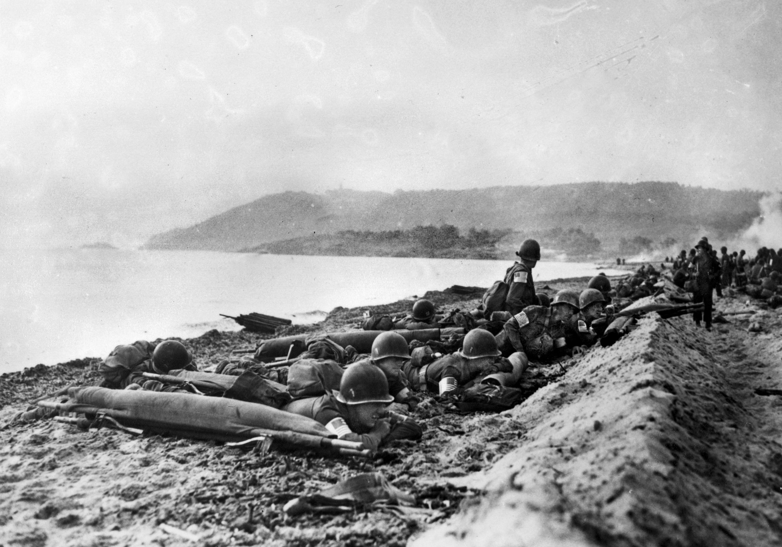 During Operation Dragoon, the invasion of southern France on August 15, 1944, 3rd Division troops hug the sand near resort town of St. Tropez. Twenty-one members of the division would earn Medals of Honor during the campaign for France, seven posthumously.