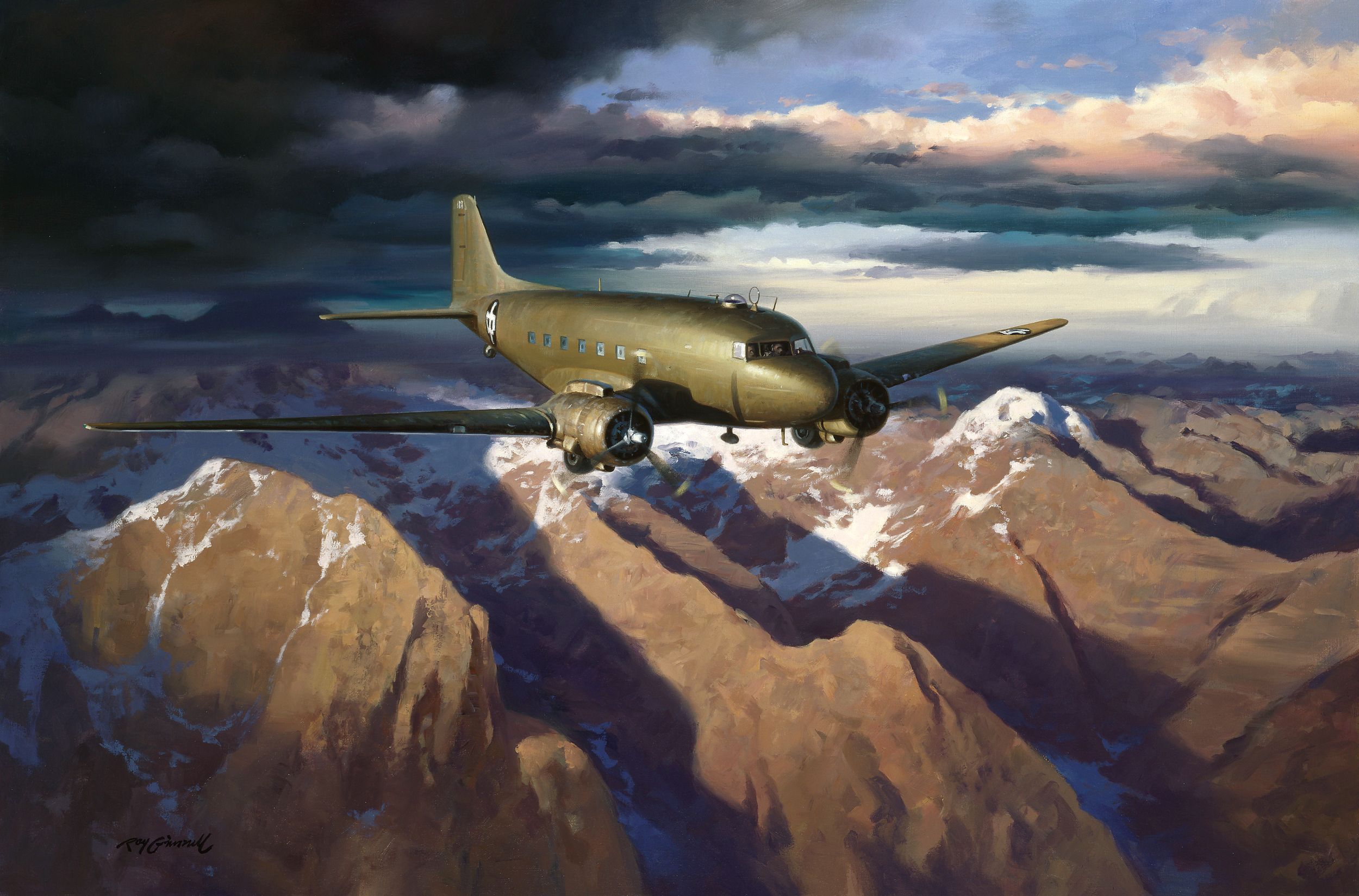 “Over the Top of the World” by Roy Grinell. Pilots flying this treacherous route over the Himalayas kept Allied supply lines open.
