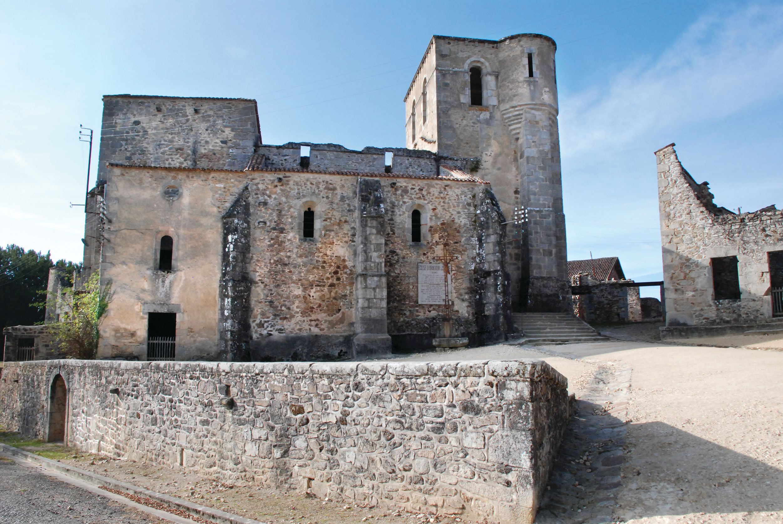 St Martin's  Church where all the women and children of Oradour were incarcerated, prior to being bombed, shot or burned to death. Only Marguerite Rouffanche survived.