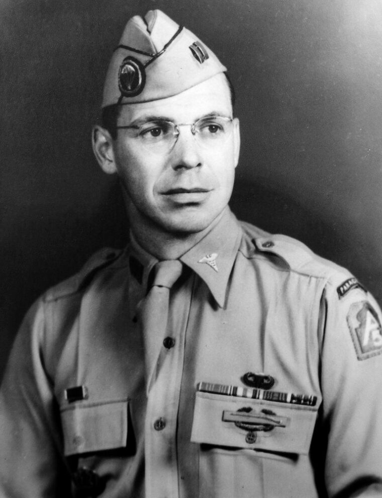 Captain Carlos “Doc” Alden of the 504th Parachute Infantry Regiment received the Distinguished Service Cross and Silver Star for heroism during the fighting in Italy.