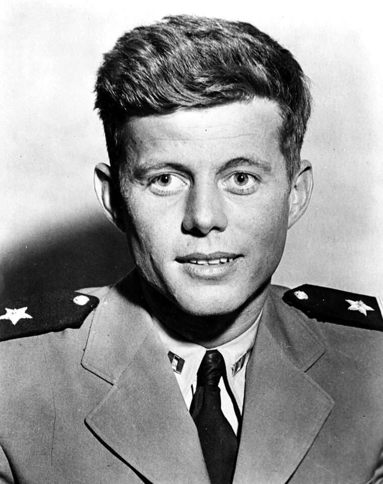 This photo of young Lieutenant John F. Kennedy was taken on March 28, 1944, several months after his heroics in the aftermath of the loss of PT-109.