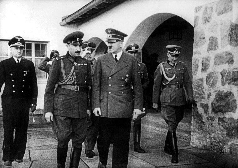 King Boris of Bulgaria visits Adolf Hitler at Obersalzberg in Berchtesgaden on June 7, 1941. Boris would die on August 28, 1943, two weeks after a meeting with Hitler in Berlin and four days after a sudden illness.