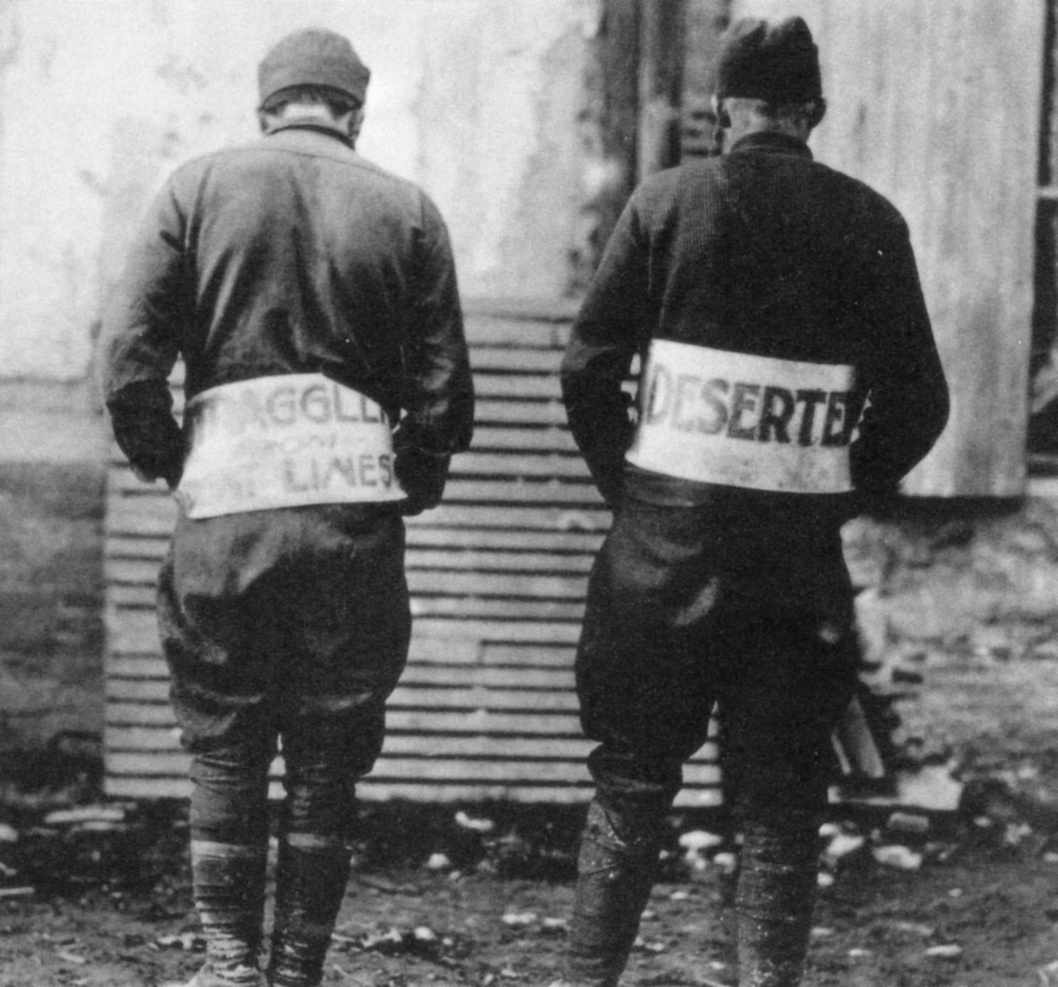 Twenty-four American deserters were sentenced to death in World War I, but none was executed. Here a straggler and a deserter are publicly humiliated at Florient.