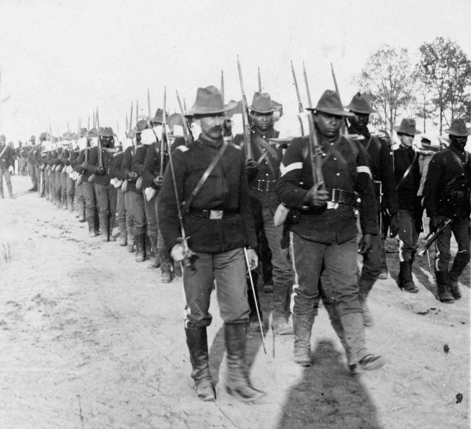 The famous African-American “Buffalo Soldiers” on the march during the Spanish-American War.