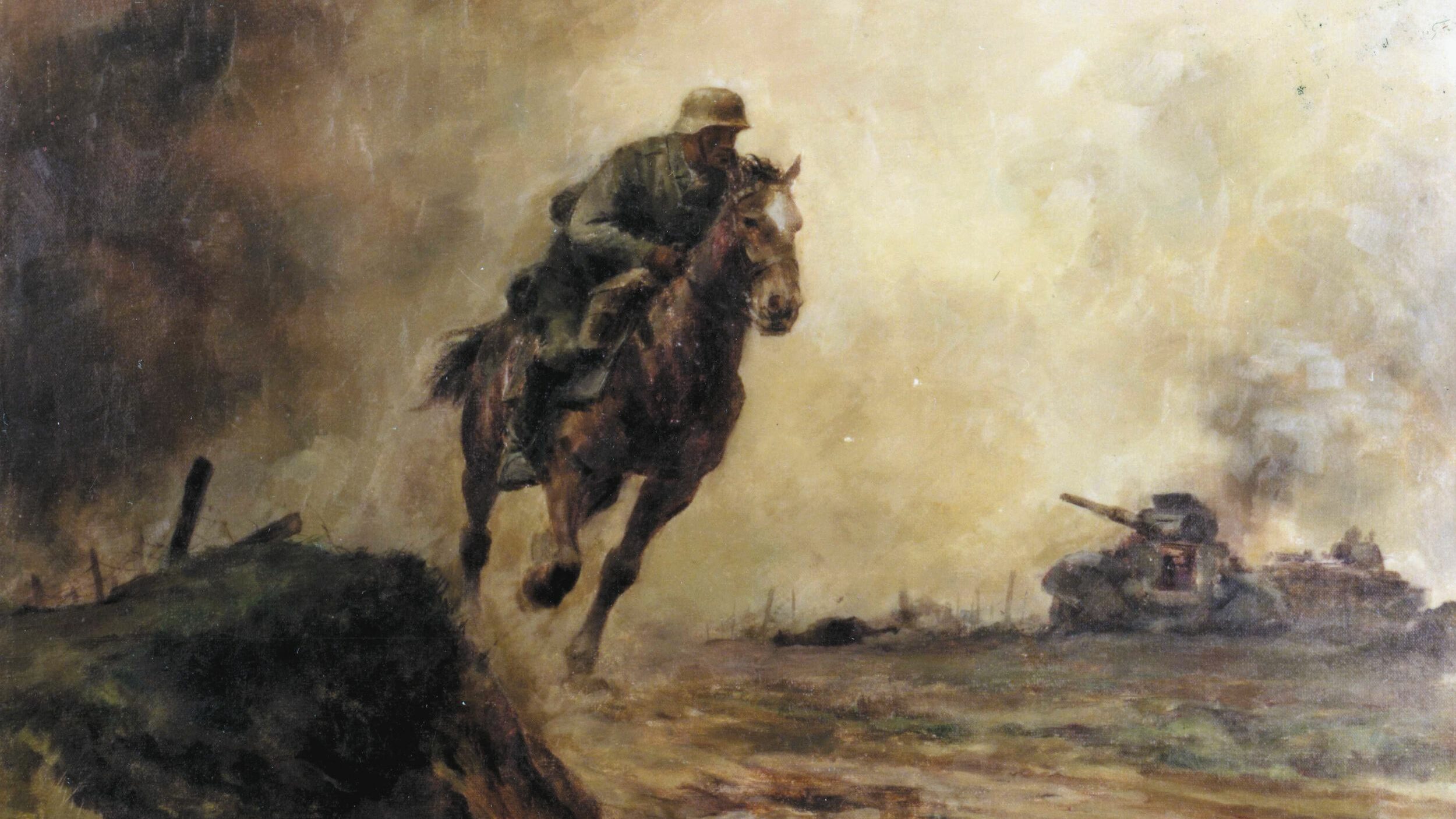 Racing through shellfire on the Eastern Front in 1944, a German courier on horseback attempts to deliver a message.