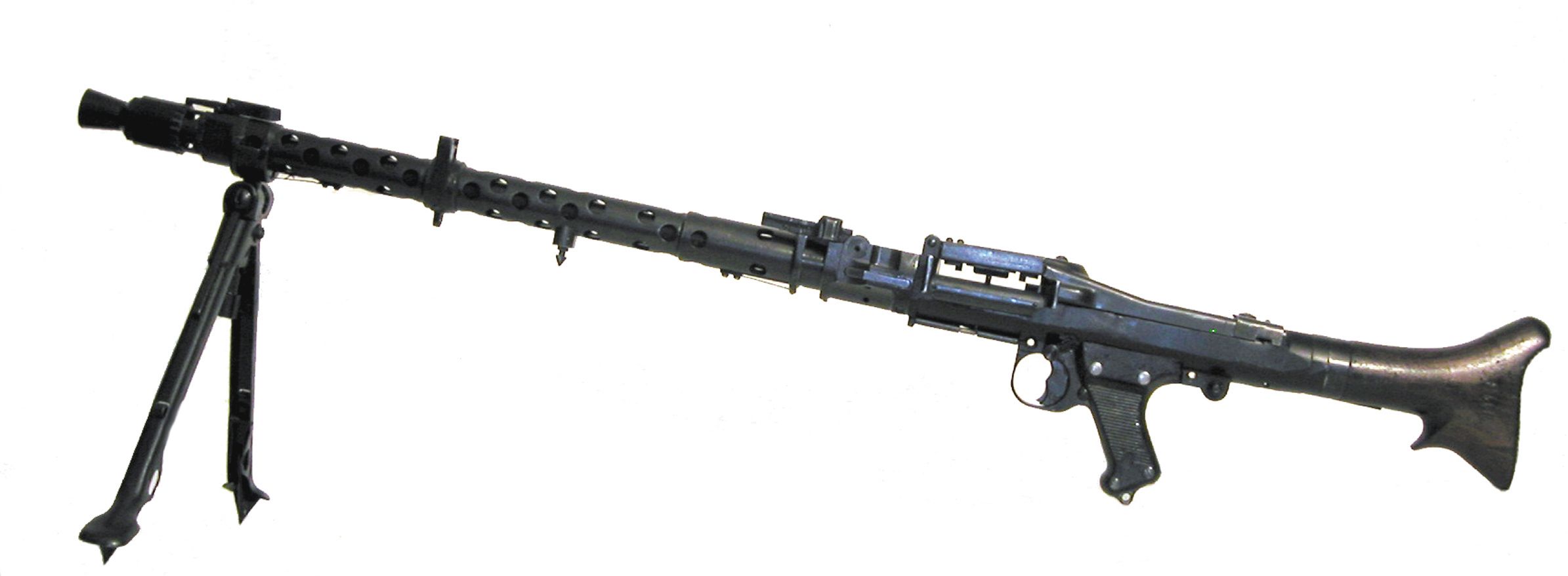 German MG-34 light machine gun with bipod. The model has a solid “dummy” receiver that cannot fire or chamber live ammunition.