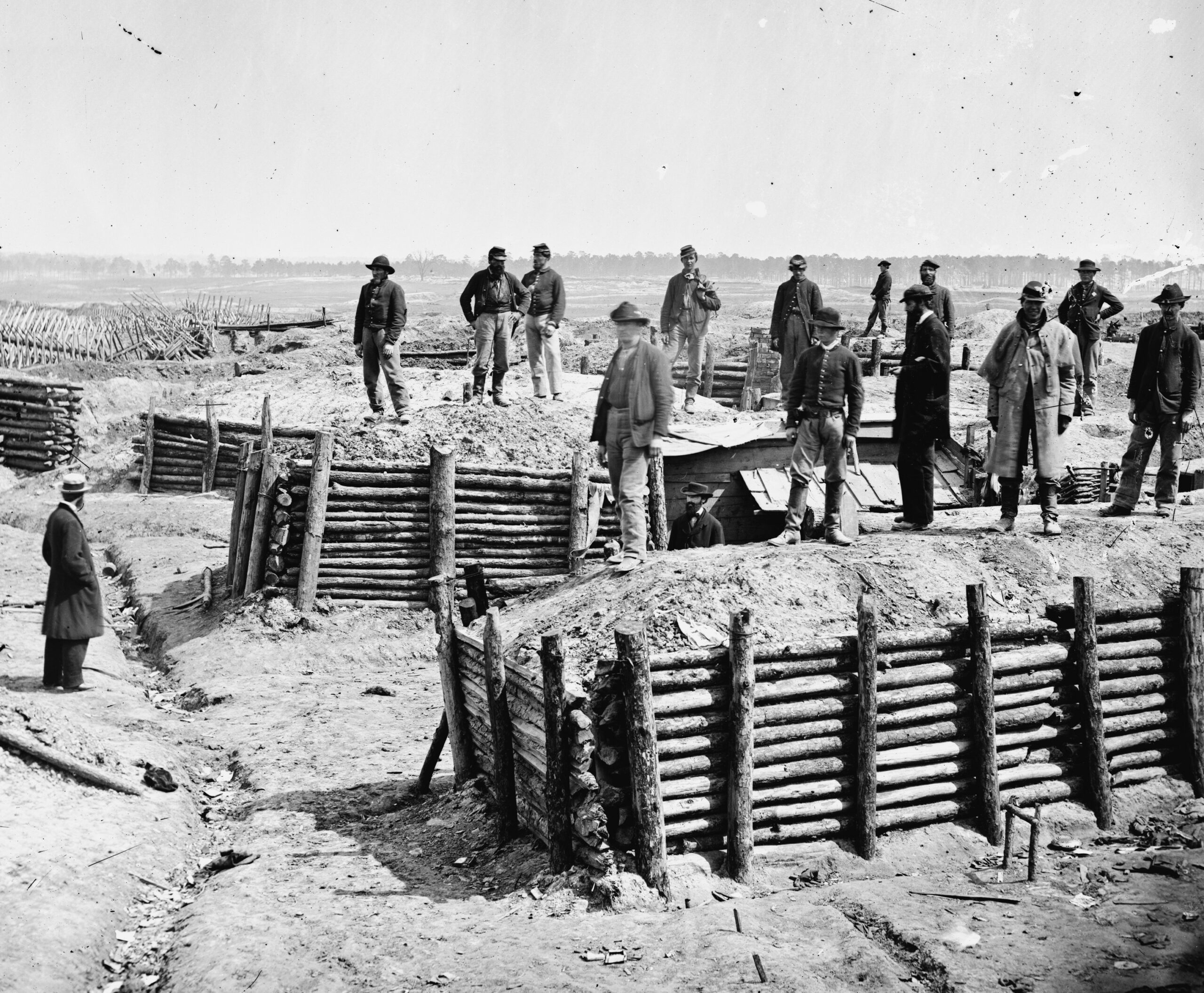 The breastworks at Fort Mahone, Petersberg, are seen in this 1865 photo.