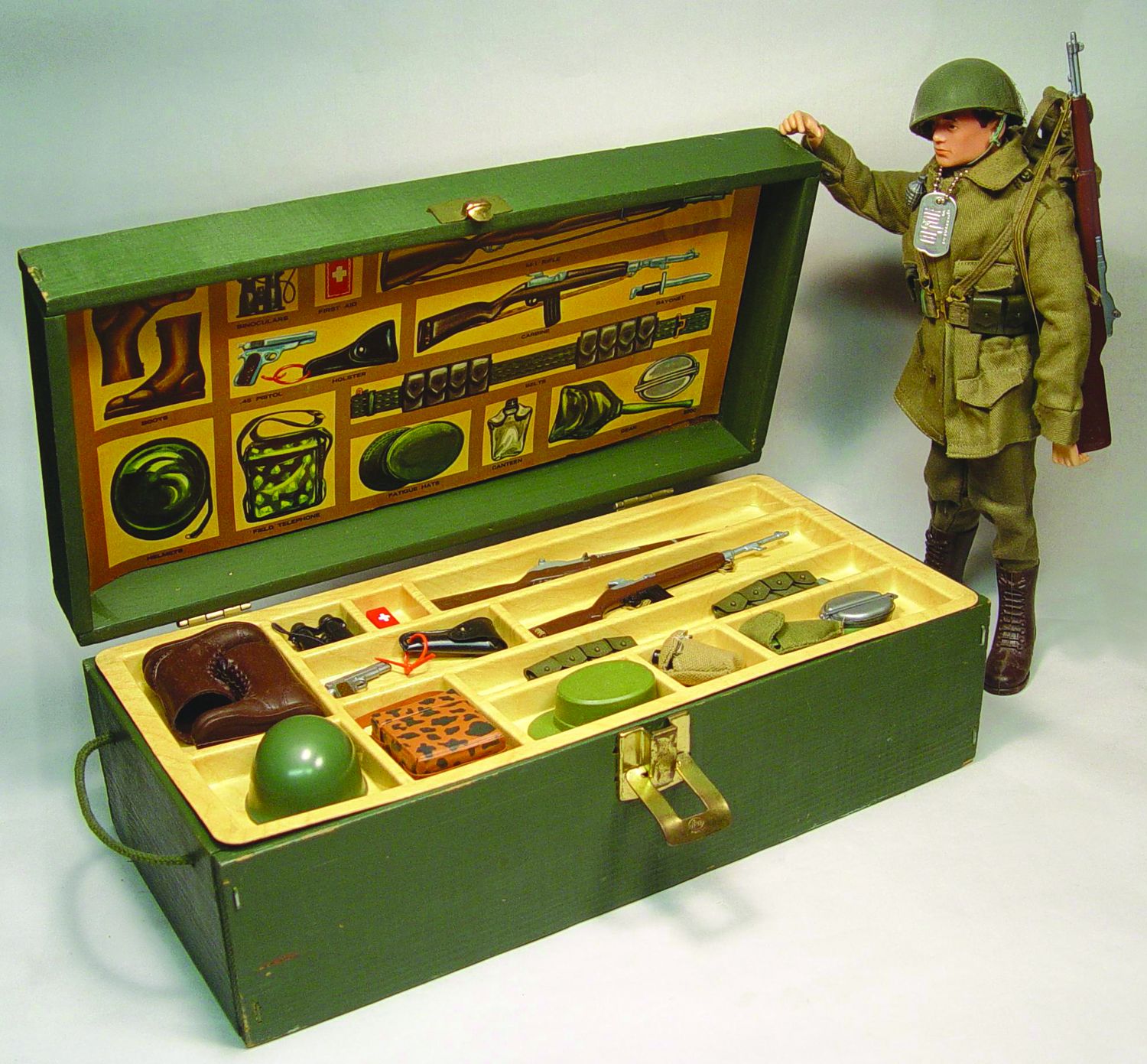 The original footlocker containing many of GI Joe’s early accessories is prized by collectors.