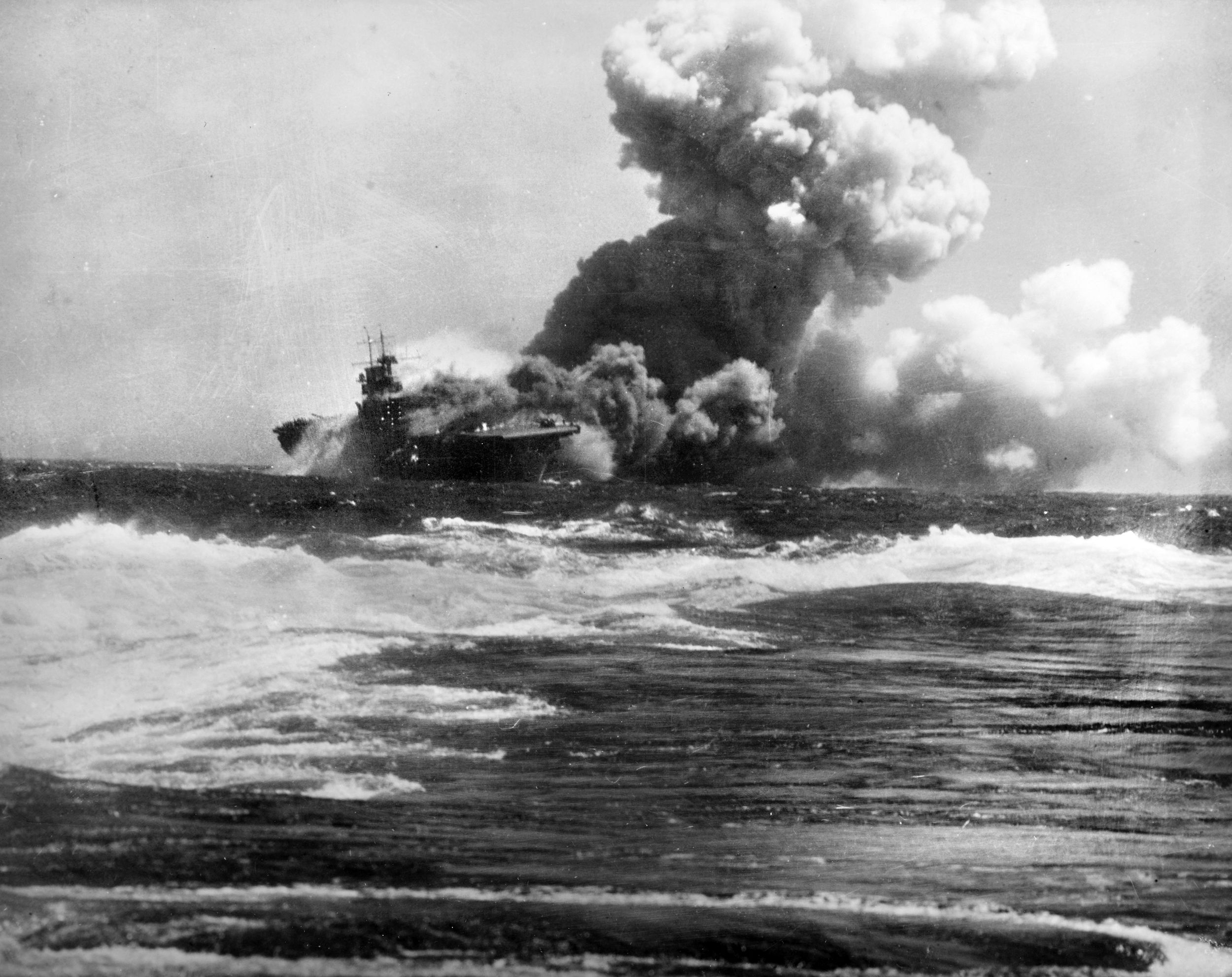When the I-19 sank the USS Wasp on September 15, 1942, 193 sailors were killed or went missing; 367 were wounded. After striking two more ships that day with her torpedoes, the submarine sub- merged below the burning Wasp as depth charges began falling.