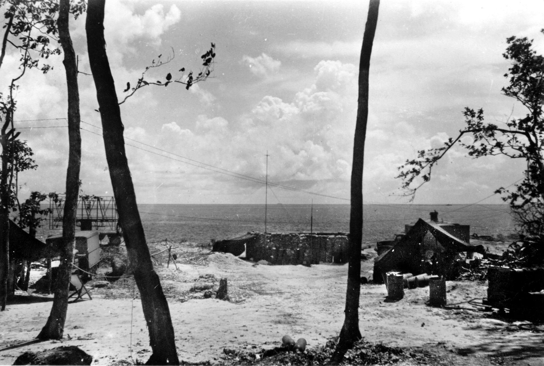 This photo of the Marine Corps of the ground support facilities for night fighter squadron VMFN-531 was taken at Sterling Island in early 1944. The image shows the SCR-527A radar apparatus and the fighter control center.