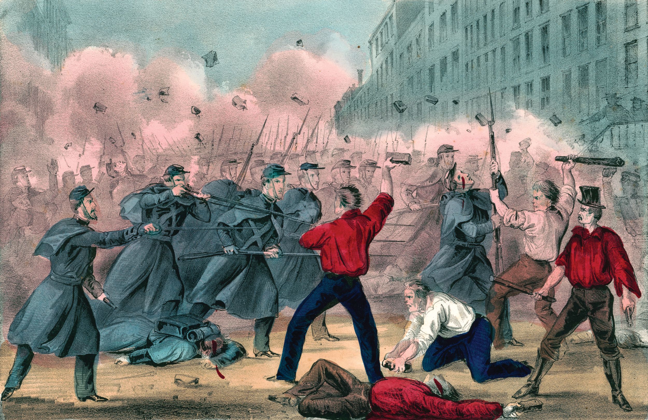 Union recruits gathering near Washington, D.C., had to march through sessionist Baltimore, where a riot broke out when the 6th Massachussets Militia marched through. Marching with fixed bayonets, the 1st Michigan was verbally harassed, but not attacked in Baltimore. 