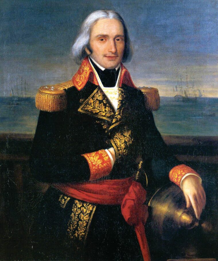François-Paul Brueys d'Aigalliers commanded the French fleet from his flagship the Orient, which exploded after a fire reached the powder stores on the evening of August 1, killing the vice-admiral and as many as 800 crewmen. 