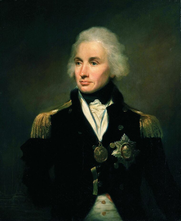 A portrait of Sir Horatio Nelson after the loss of his right arm at Santa Cruz, Tenerife, in July 1797. Nelson pursued the French fleet for two months before finding it at anchor off the coast of Egypt.