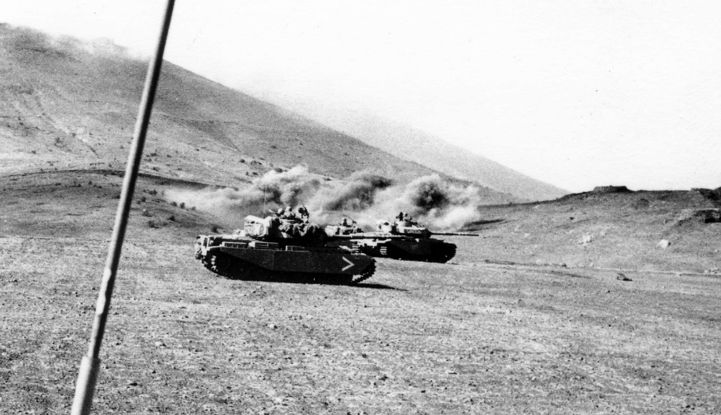 Israeli tanks fire on Syrian troops in the Valley of Tears area of Golan Heights during the Yom Kippur War. With only 177 tanks, Israeli defenders held off a Syrian invasion force with 1,400 tanks long enough for reinforcements to arrive. The Sho’t Kal’s (Centurion main battle tank) superiority over the Soviet T-55s and T-62s fielded by the Syrians, was an important factor in their success. 