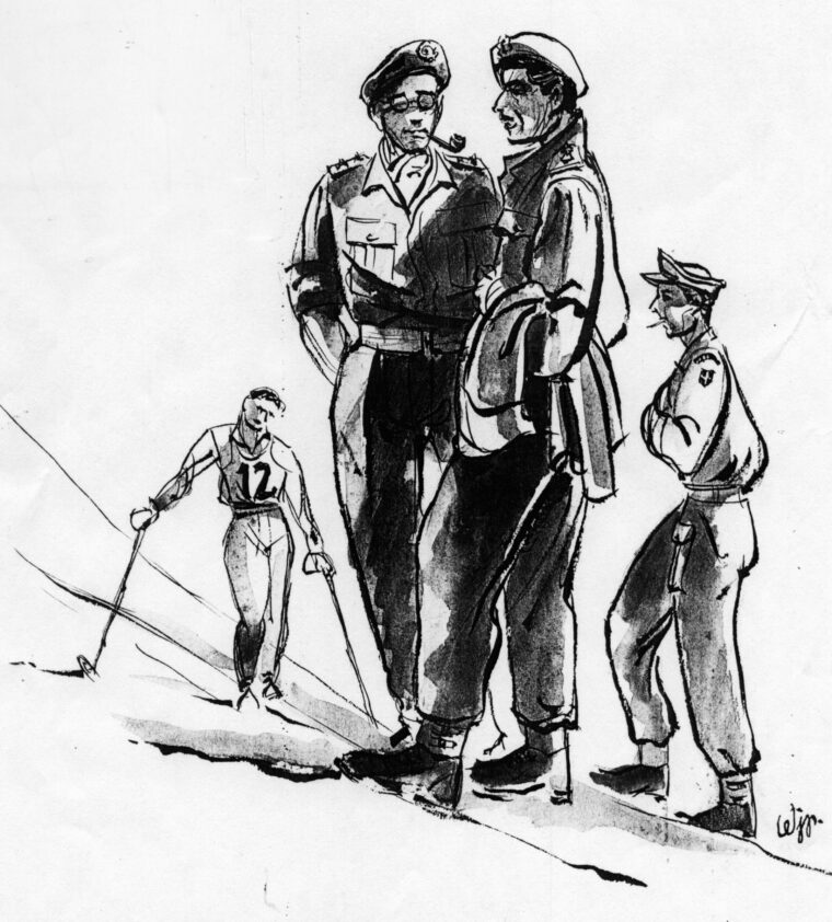 Jacques Parker captured two British officers chatting during the ski races at Gross Glockner.