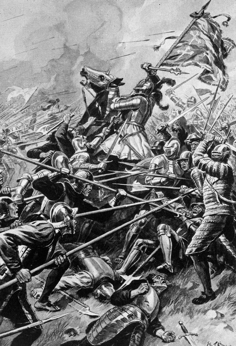 After routing the Cheshire troops of Edmund Howard, the Borderers under Earls Huntley and Hume lost their advantage when they stopped to loot and plunder the English camp.
