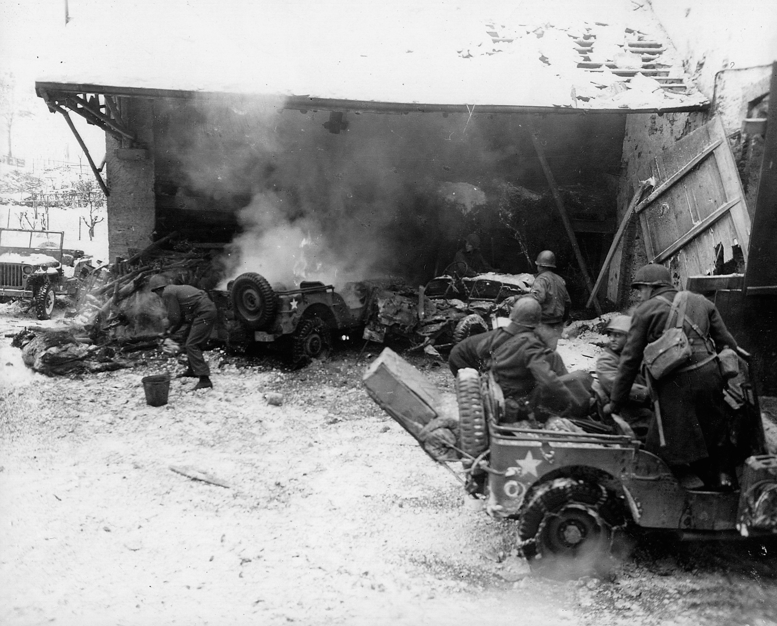 U.S. troops of the 104th Infantry Division encounter chaotic moments near Luxembourg. 