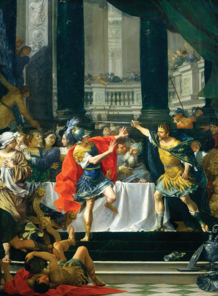 Alexander is attacked by his father during his father’s wedding to Cleopatra Eurydice, the young niece of one of Philip’s generals. This marriage cast doubt on Alexander’s ascension to his father’s throne, and Alexander was exiled for six months, before reconciling with his father. 