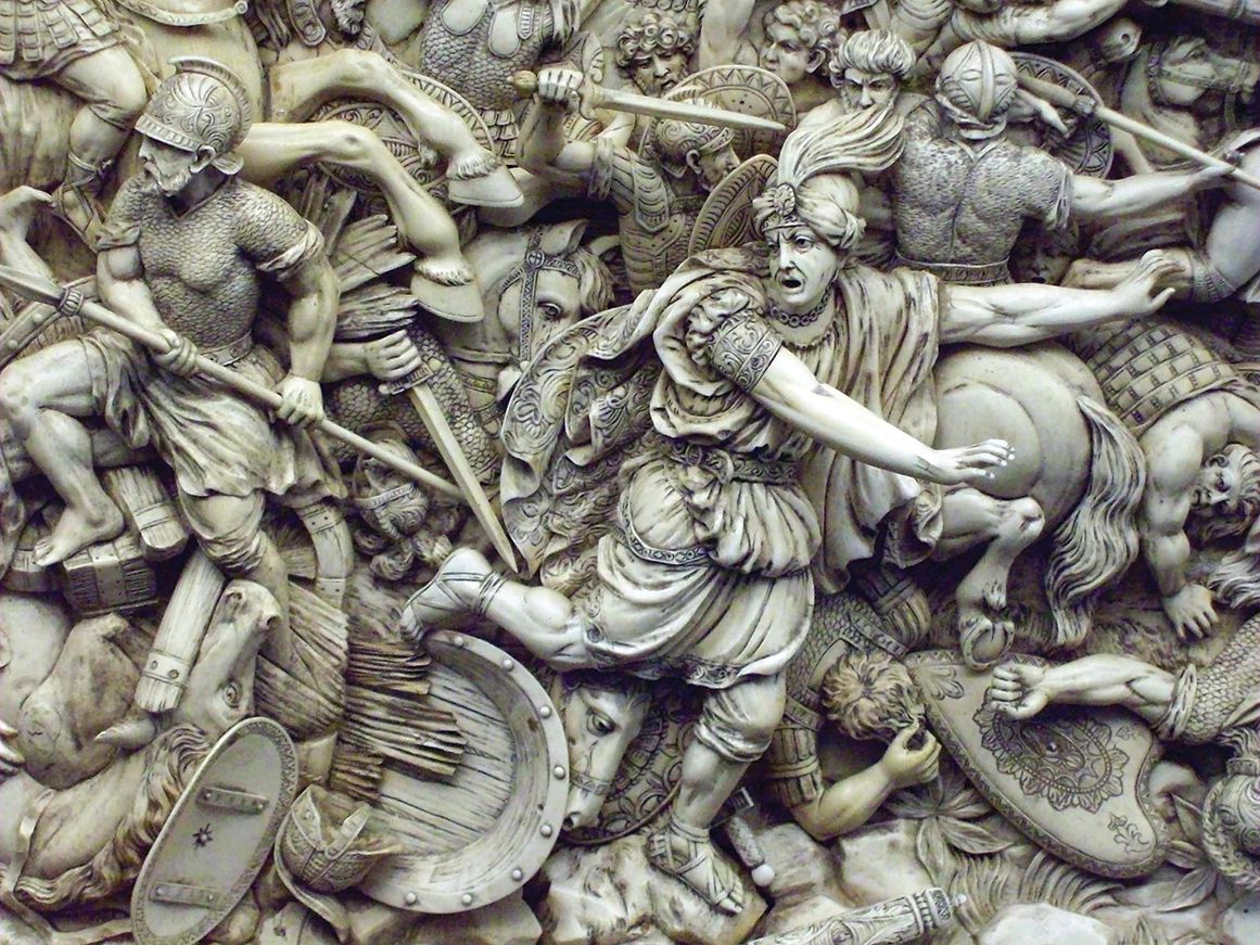 This 18th-century ivory relief depicts Darius fleeing from Alexander at the Battle of Gaugamela, their second and final meeting.