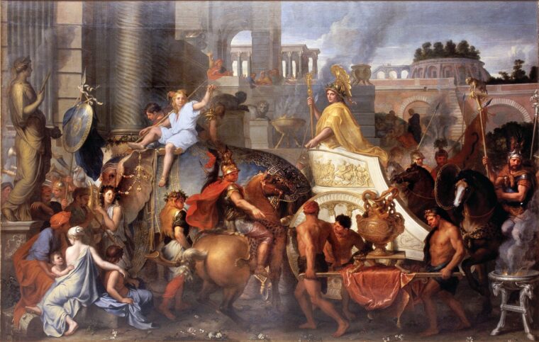 Alexander enters Babylon after defeating Persian King Darius III at Gaugamela in 331 BC.