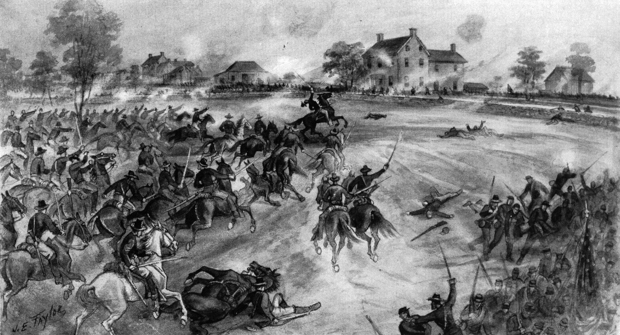 Union Colonel Charles Russell Lowell was mortally wounded leading a brigade in Merritt’s cavalry during the Union counter-attack on the grounds of Belle Grove Plantation at the Battle of Cedar Creek, Virginia.