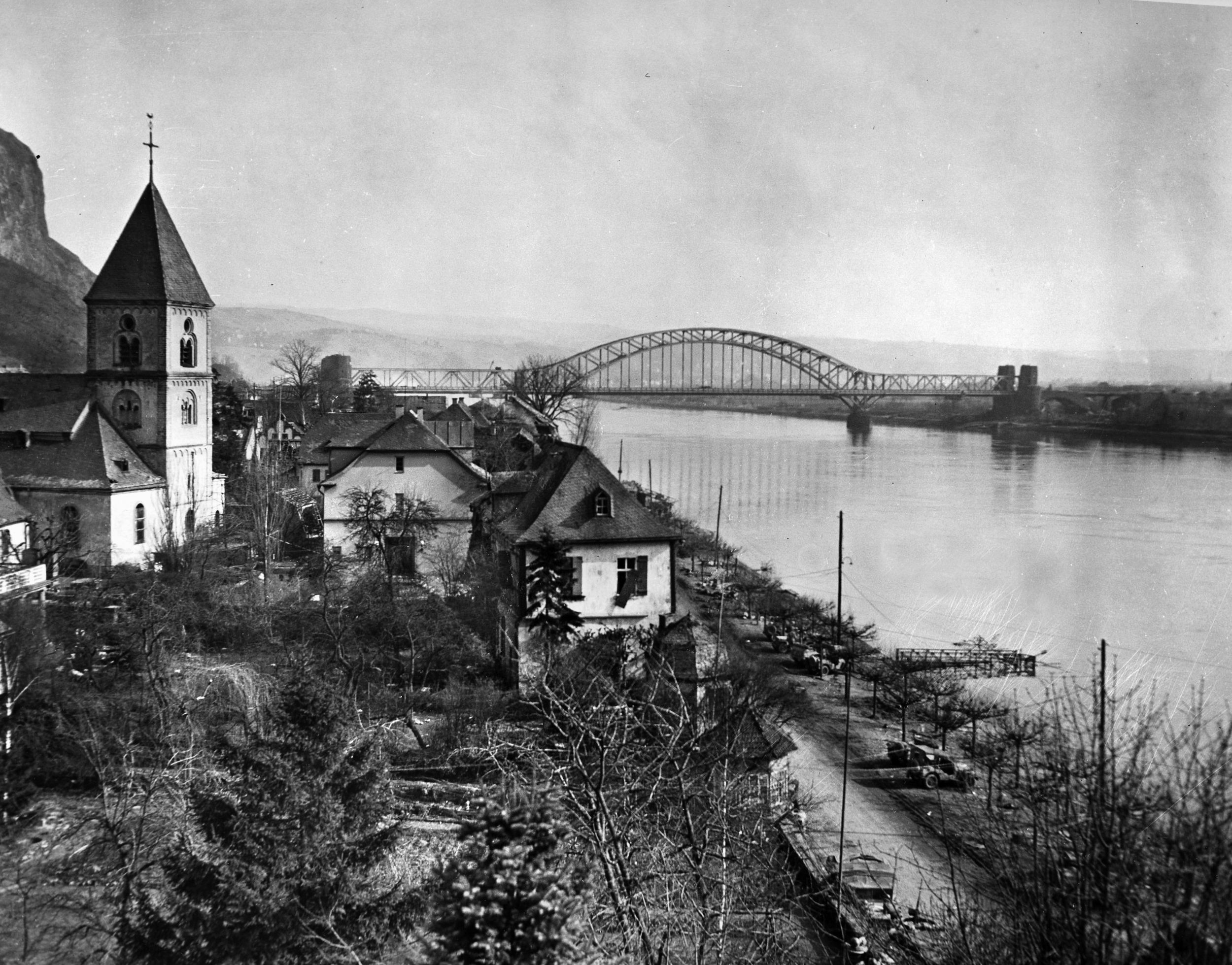 The Ludendorff Bridge at Remagen, Germany, before the intense fighting began for the last remaining bridge over the Rhine River.