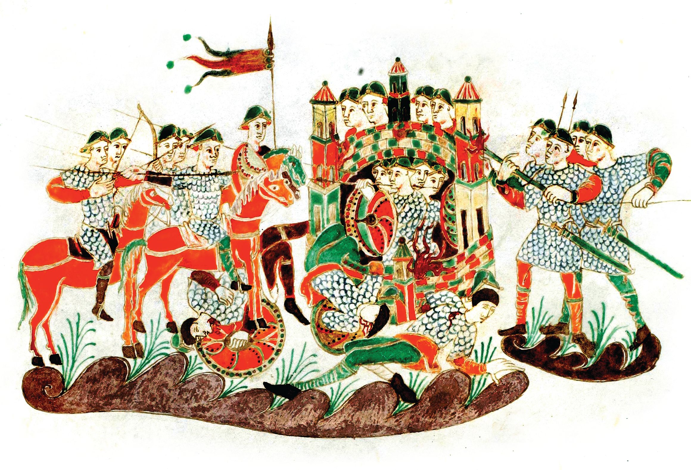 French Carolingian knights besiege a medieval town in this 9th century drawing. When Charlemagne arrived at Saragossa without siege equipment he was unable to force the muslim population to submit. After a month of negotiation, Charlemagne decided to head back to France. 