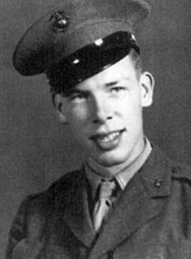 Picture of USMC Private Lamont Waltman “Lee” Marvin Jr., as listed in the “Red Book,” 24th Regiment, 4th Marine Division, published in 1943. Marvin was wounded during the Battle of Saipan in June, 1944, and later given a medical discharge. 