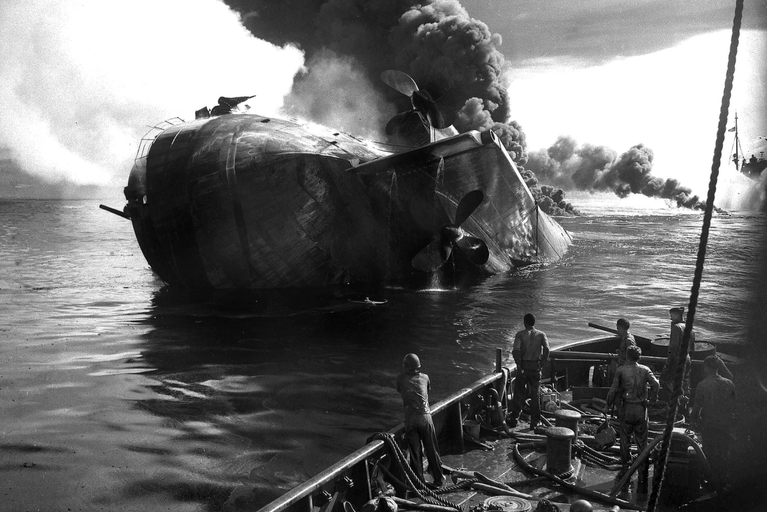 The U.S. fleet oiler Mississinewa was sunk by one of two Kaitens that got close enough to attack the Navy supply base on Ulithi in the first successful attack by Japan’s suicide subs. 
