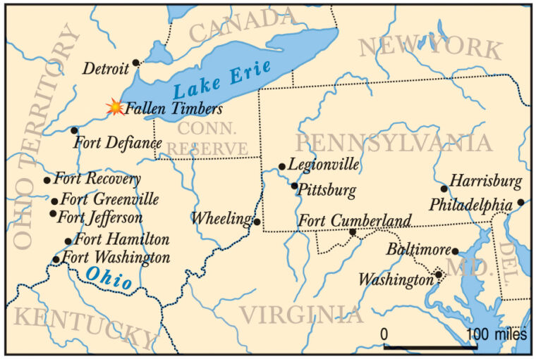 Wayne believed in advancing with secure bastions, thus marching from Fort Washington along a string of forts toward the warring Indians.