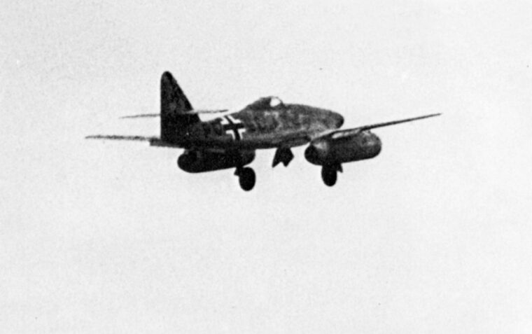 A state-of-the-art German Me-262 takes to the sky.