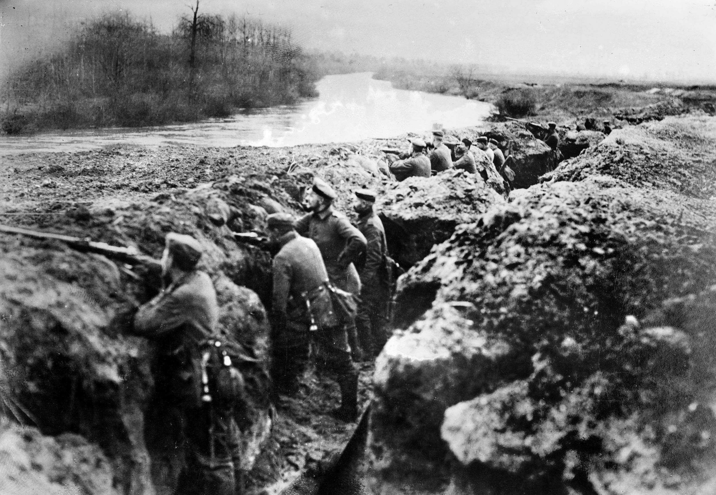 After retreating 190 miles toward Paris, the French army counter attacked on September 5, 1914, near the Marne River.  Defending their homeland, the French, along with a British Expeditionary Force, pushed the Germans back some 40-50 miles over the Aisne River.  The German plan to win the war in 40 days by occupying Paris and destroying the French and British armies had failed.  Along the north bank of the Aisne, the Germans dug in, beginning the trench warfare that would dominate the conflict for the next three years.