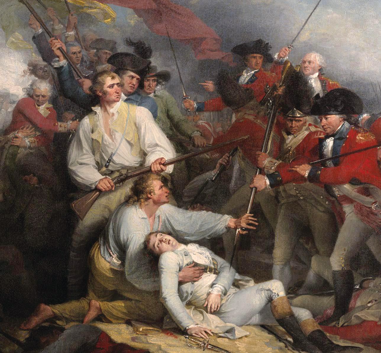 Thomas Knowlton is shown standing over mortally wounded Joseph Warren in this detail of John Trumball’s painting of the Battle of Bunker Hill. 