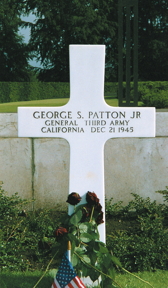 Patton is buried in the Luxembourg American Cemetery near his headquarters during the Battle of the Bulge.