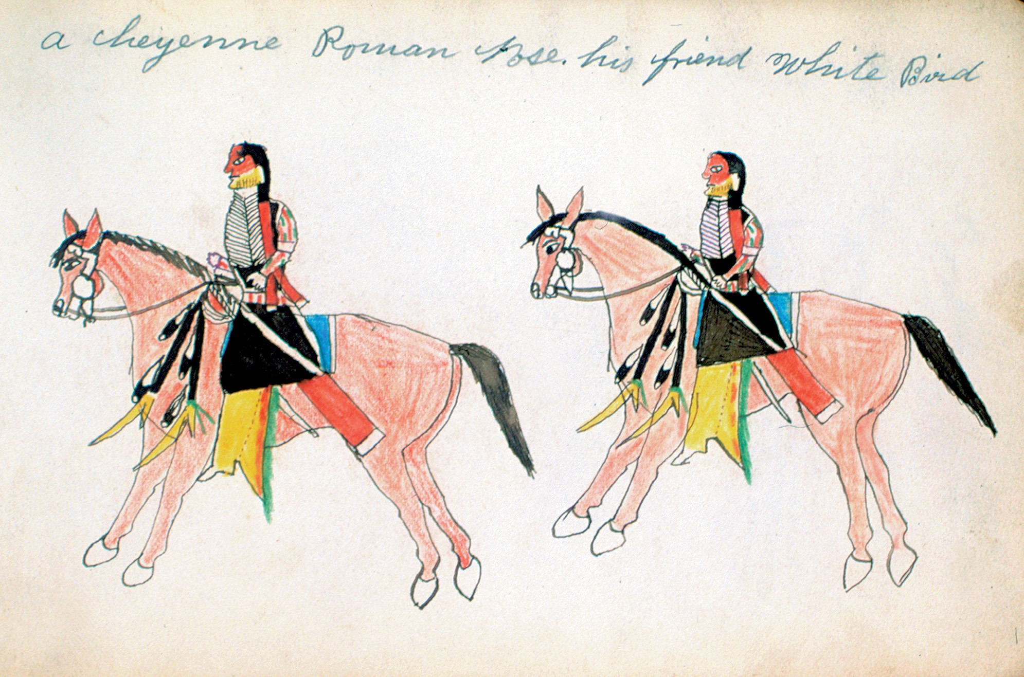 A drawing of Roman Nose, who may have fought in the Fort Wallace clash, with his friend White Bird.