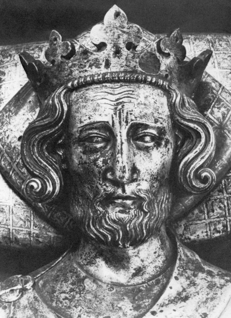 A bronze likeness of Henry III in Westminster Abbey. 